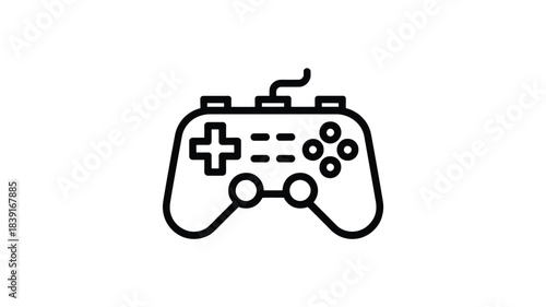 Simple outline icon of a classic video game controller on a white background