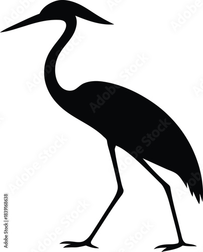 Elegant heron silhouette standing in shallow water wildlife illustration