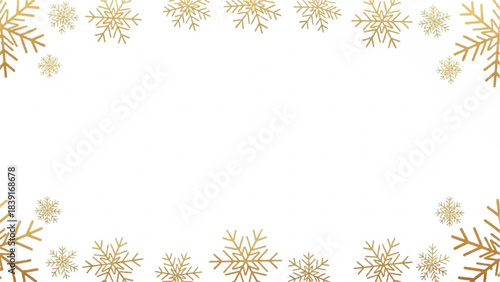 Festive golden snowflake border design on a crisp white background, perfect for elegant winter season celebrations and holiday greeting cards