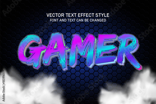 gamer cyber techno light typography editable text effect font style template background design