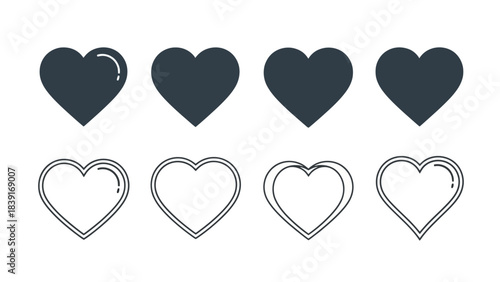 Collection of Heart Icons: Filled, Outline, and Animated Styles for Design