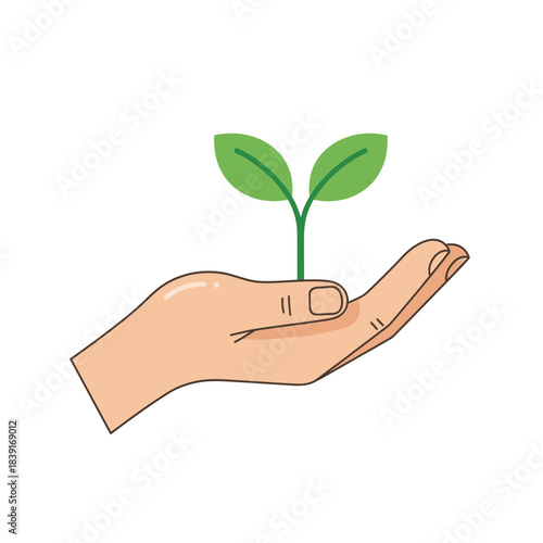 Hand holding green plant sprout eco friendly growth concept