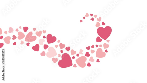 Pink and Red Hearts Swirl Pattern on White Background, Valentine's Day