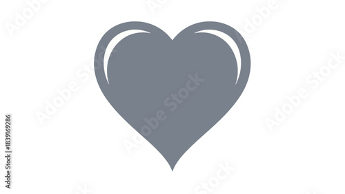 Simple Grey Heart Symbol on White Background, Minimalist Graphic Design Element
