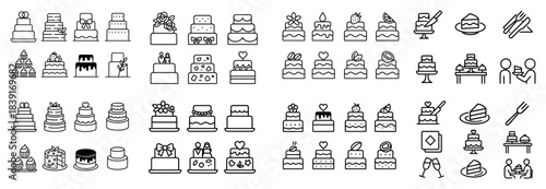 Variety of cake icons in black and white