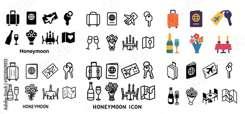 Honeymoon icons: travel, romance, and celebration