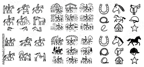 Equestrian icons and illustrations collection