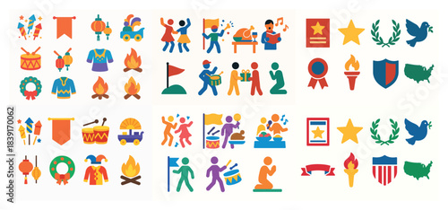 Colorful icons of celebration and achievement