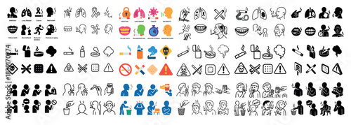 Diverse smoking awareness icon set collection
