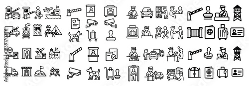 Airport and security icons set outline style