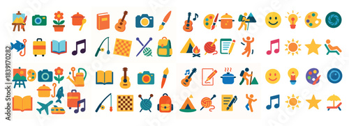 Colorful activity icons including music and sports