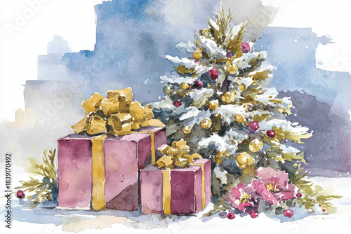 Christmas watercolor illust...