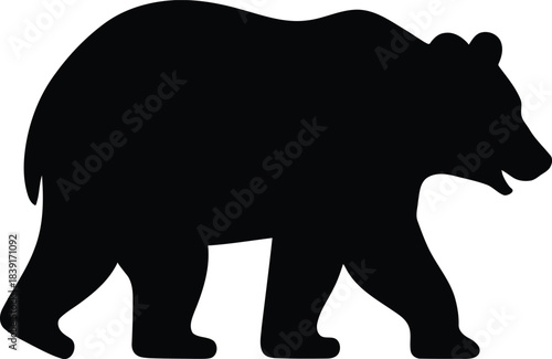 Black silhouette of a large bear walking across flat surface