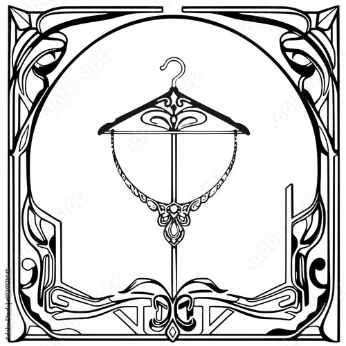 Jewelry display icon, elegant hanger, artistic design, black and white, copy space