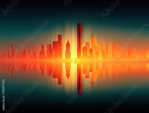 Landscape with city skyline