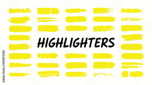 Collection of Yellow Highlighter Brush Strokes paint