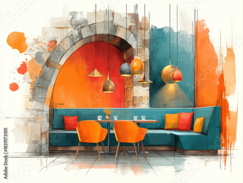 Restaurant interior sketch