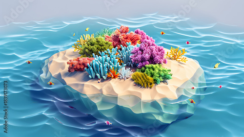 Fototapeta Naklejka Na Ścianę i Meble -  3d Isometric Low polymer clay style coral reef-shaped island