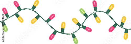 Vector illustration of festive holiday lights—colorful string design for celebration, decoration, Christmas, waveform pattern, and seasonal graphic reference