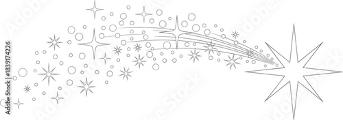 Vector illustration of stylized shooting star and comet trail—celestial design for magic, motion, fantasy, dream, wish, and cosmic themes