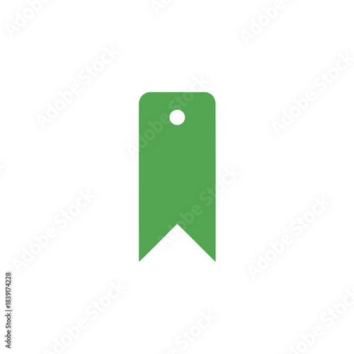 Flat green bookmark tag icon with a hole, representing saved or important items.