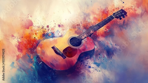 Abstract acoustic guitar in vibrant colors
