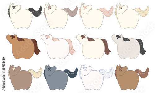 いろいろな毛色の馬のイラスト素材