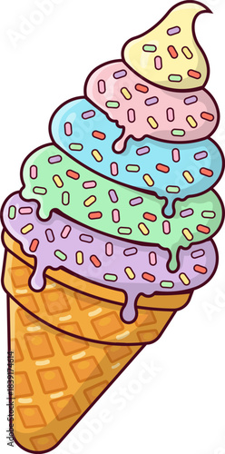 ice cream gelato cute colorful cartoon style illustration isolated doodle art
