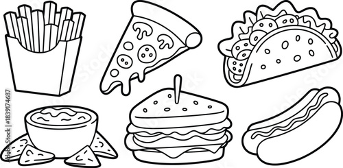 Hand-Drawn Fast Food Snacks Illustration.