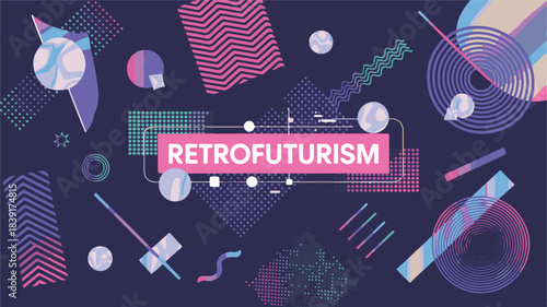 Retrofuturism Abstract Geometric Shapes Background