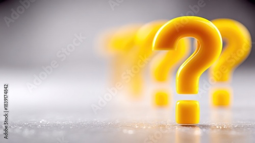 Intriguing Question Marks: A collection of vibrant yellow question marks, arranged in a visually captivating manner, representing curiosity and the search for answers. 