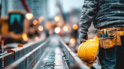 A construction worker walki...