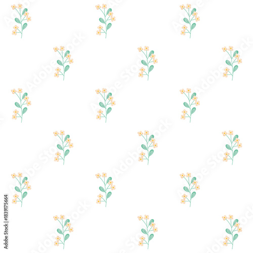 Pastel Floral Pattern With Small Yellow Flowers On White Background For Wallpapers And Designs
