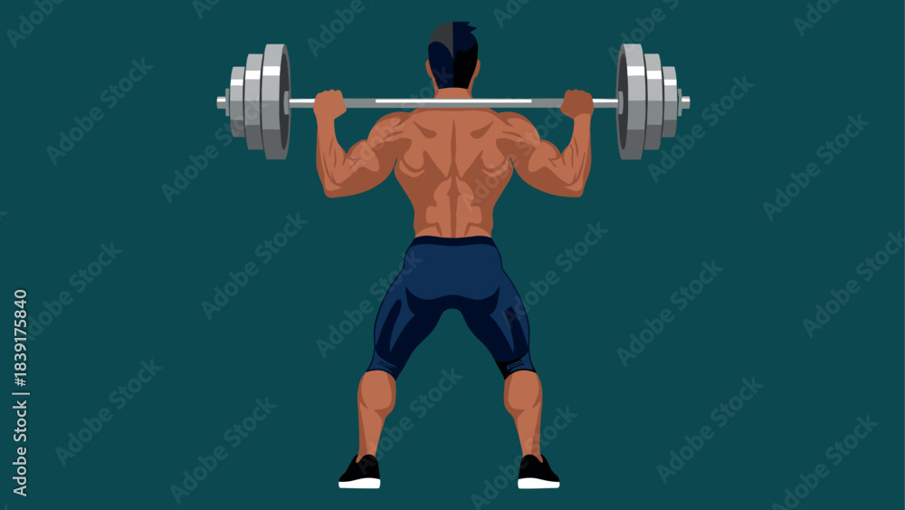 Obraz premium Back view of bodybuilder lifting barbell in gym art illustration
