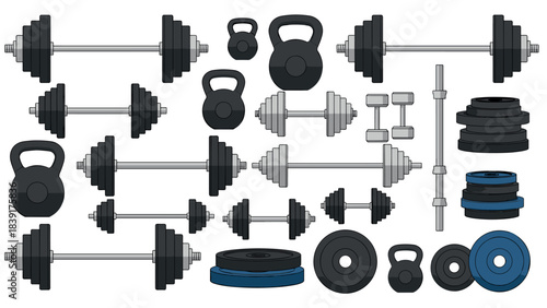 Dumbbells and kettlebells: comprehensive gym equipment collection for fitness enthusiasts