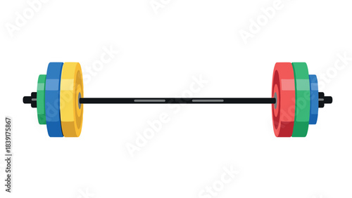 Colorful barbell with weight plates on white background - fitness and gym equipment