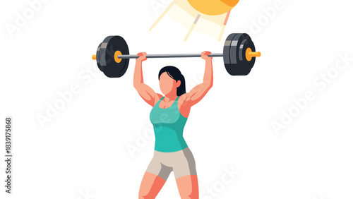 Fitness enthusiast lifting barbell under the sunburst