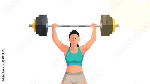 Strong female weightlifting with dumbbells in minimalist style