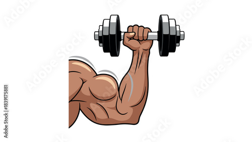 Cartoon arm lifting dumbbell in strong flexing pose