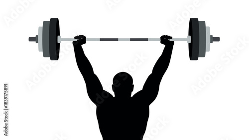 Silhouette of athlete lifting barbell overhead for strength training concept