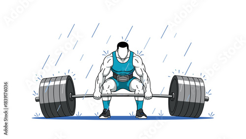 Powerful weightlifting under the rain: cartoon style strength training