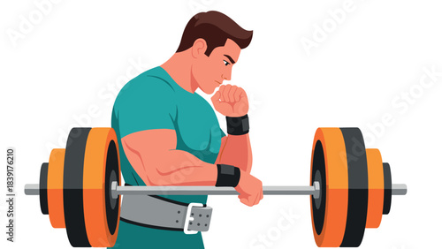 Focused man lifting heavy barbell in athletic attire