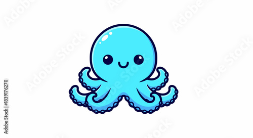 Adorable cartoon octopus with big eyes and a cute smile, aquatic creature.
