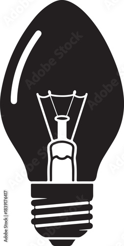 Black and white light bulb with filament lighting