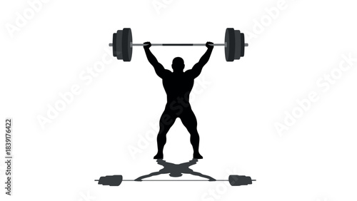 Silhouette of weightlifter lifting barbell with dynamic shadow