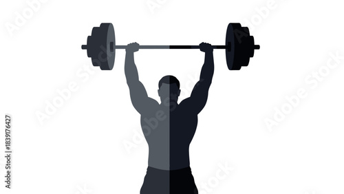 Silhouette of weightlifter holding barbell in strong powerlifting pose