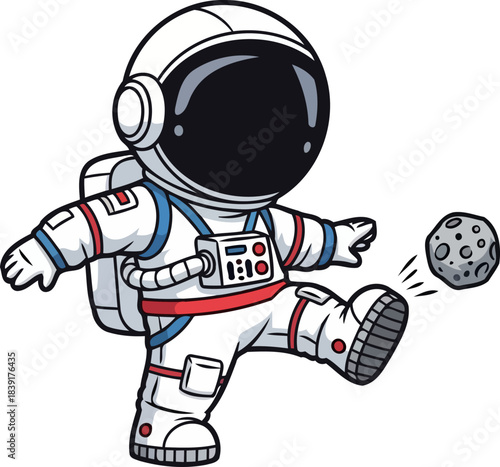 cosmic playtime a little explorers asteroid kick in zero gravity, isolated on transparent background