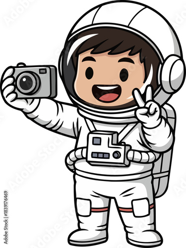 cosmic snapshot an astronauts playful journey documenting new frontiers in space, isolated on transparent background