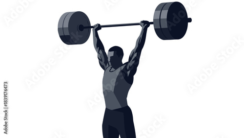 Dynamic silhouette of a man lifting weights: powerful gym scene