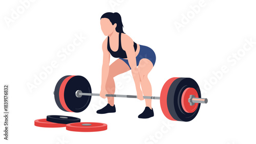 Woman lifting barbell in gym: health and fitness focused workout